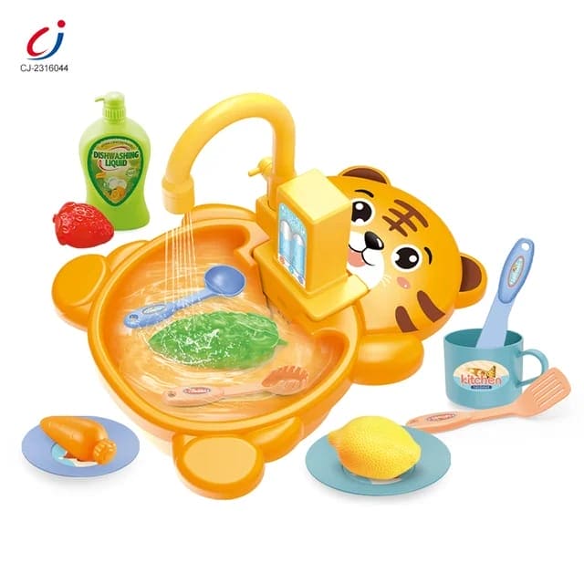 Electric Kitchen Sink Toy, Children's Simulation Sink with Fruit & Tableware Toy, Dishwasher Play Kitchen Kit Electric Kitchen Sink Toy, Children's Simulation Sink with Fruit & Tableware Toy, Dishwasher Play Kitchen Kit